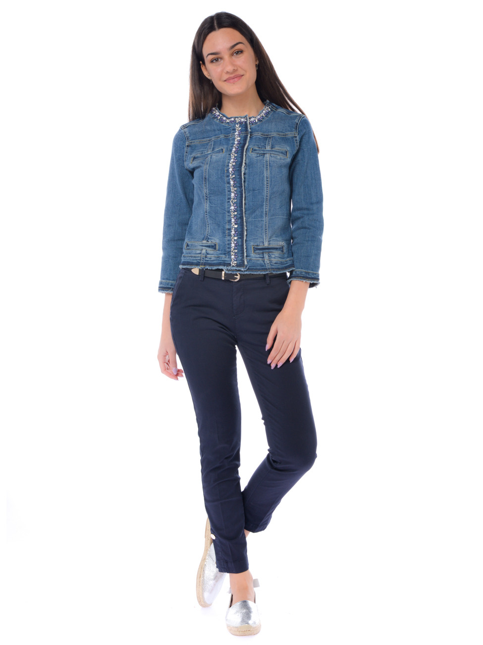 Giubbino da donna Liu Jo in jeans con applicazioni - UA2033D4391