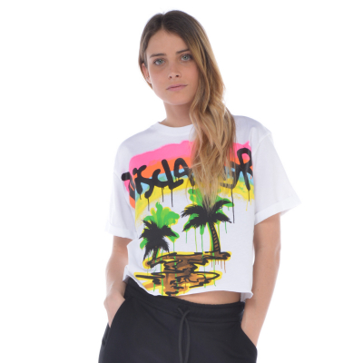 t-shirt donna Disclaimer boxy con stampe