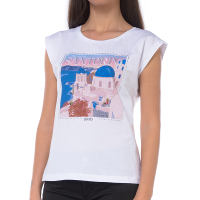 t Shirt da donna Liu Jo con stampa Santorini e applicazioni