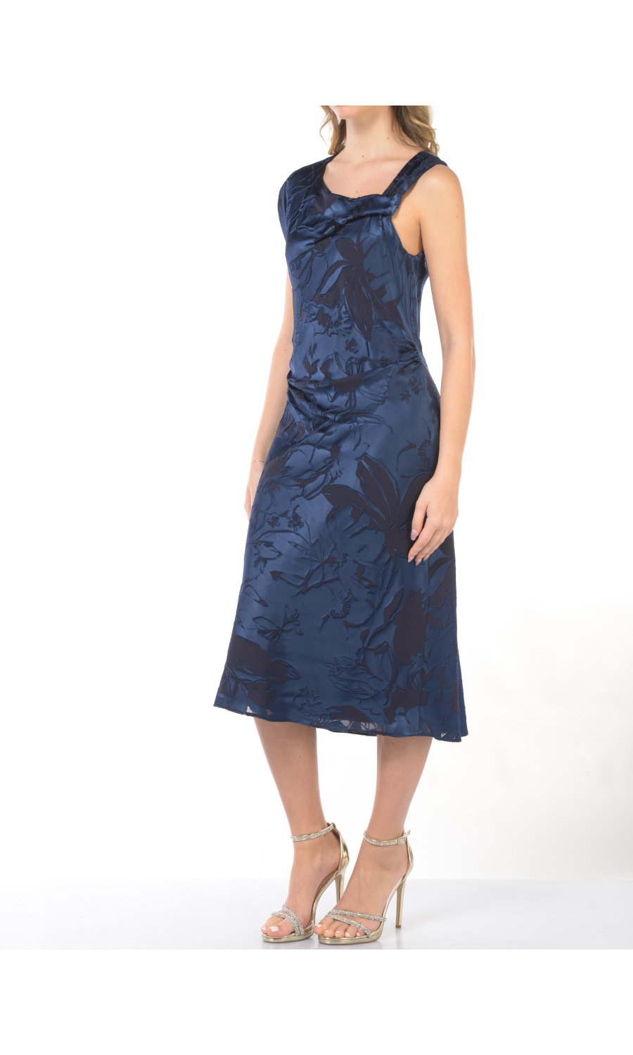 abito lungo da donna Icona By Kaos a fantasia jacquard con scollo asimmetrico