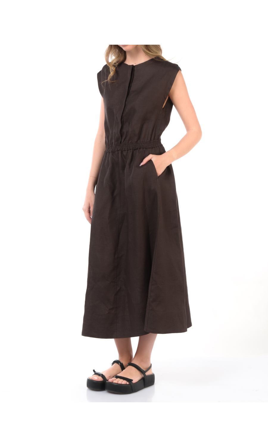 abito lungo da donna Meimeij in lino con elastico