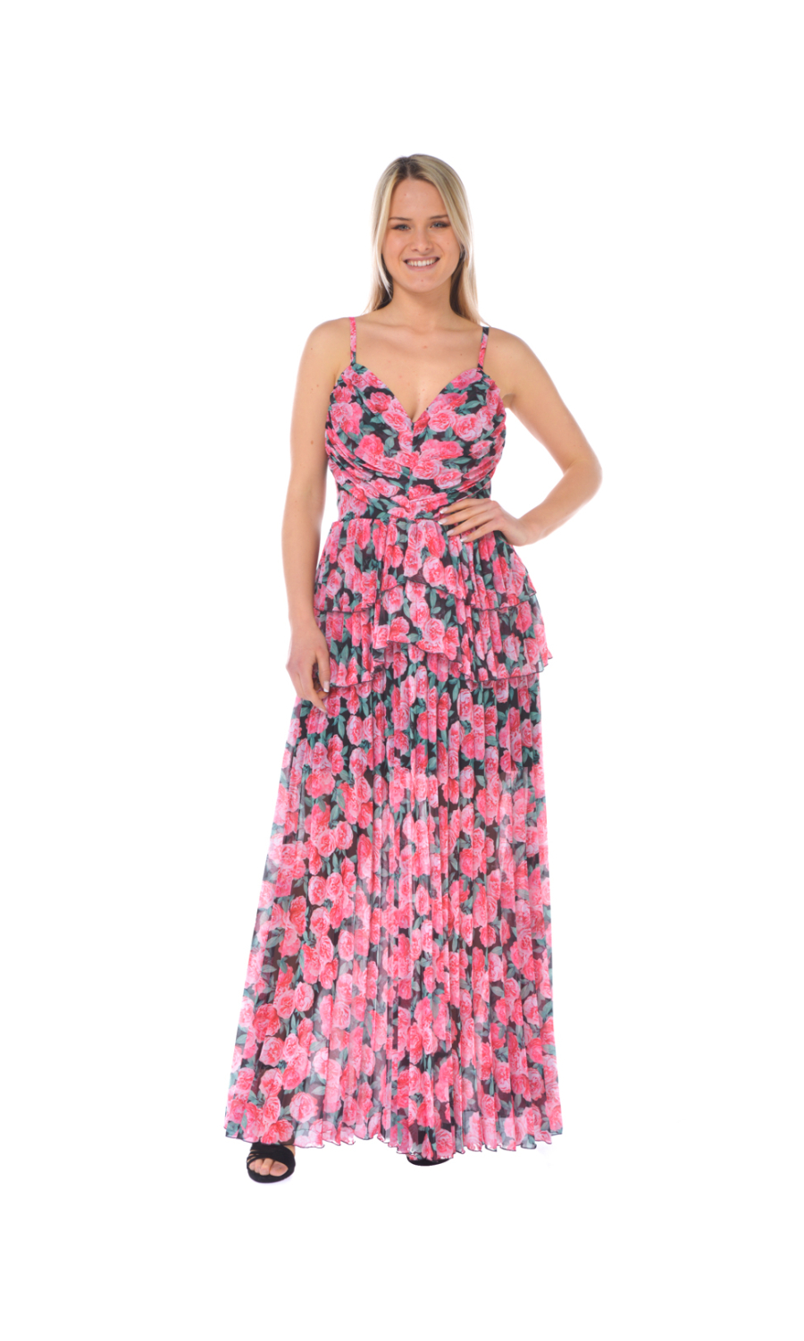 abito lungo da donna Odi Et Amo stampa floreale plisse'