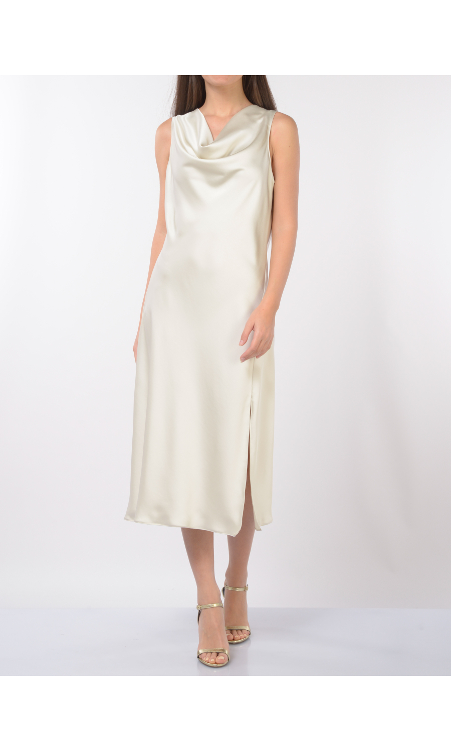 abito lungo da donna Patrizia Pepe effetto raso con scollo a labbro