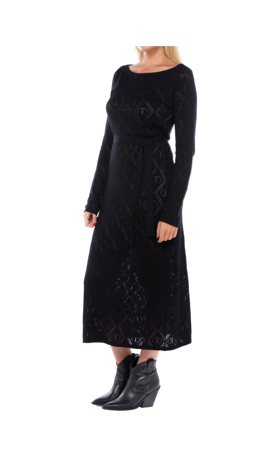 abito lungo da donna Twinset con lavorazioni e cintura