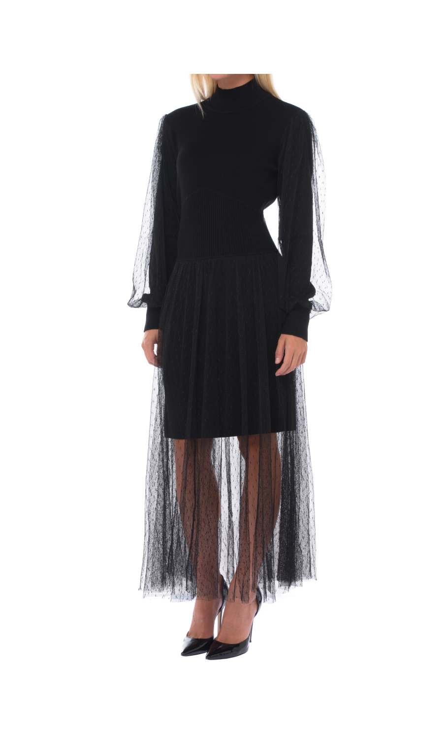 abito lungo da donna Twinset in maglia con tulle