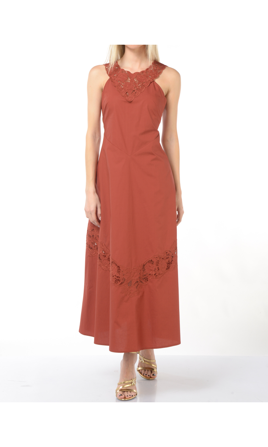 abito Lungo da donna Twinset senza maniche con inserti in sangallo