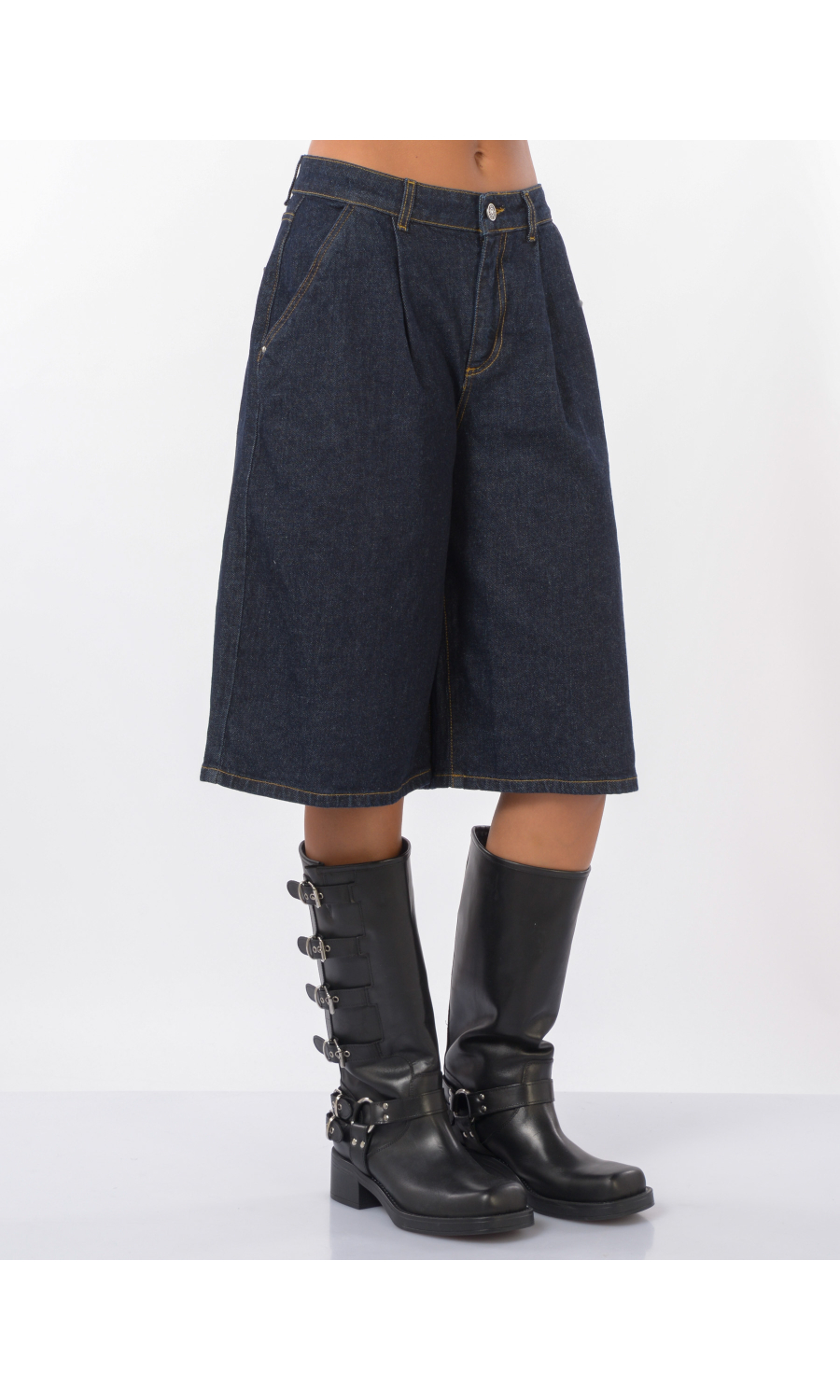 bermuda da donna in denim effetto gonna