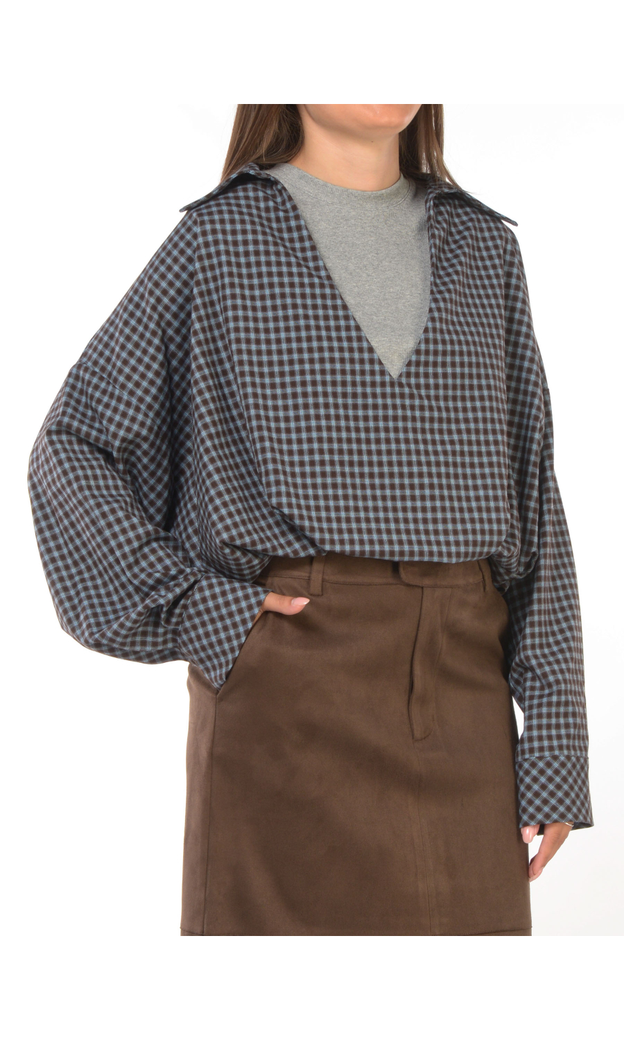 blusa da donna Eleh a quadri con canotta a contrasto