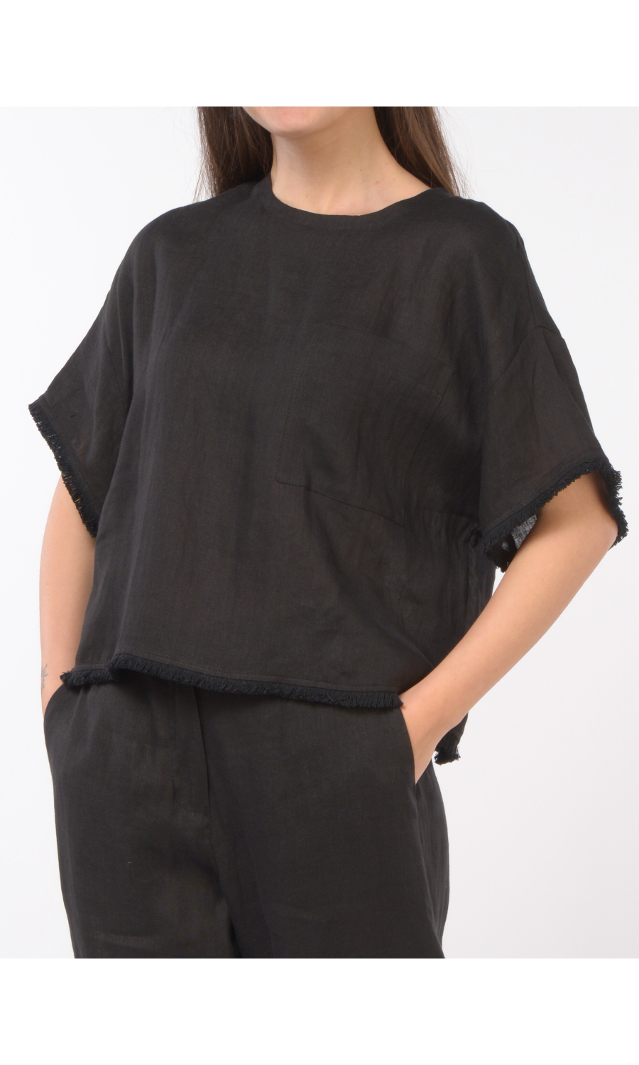 blusa da donna Icona By Kaos in lino con piccole frange