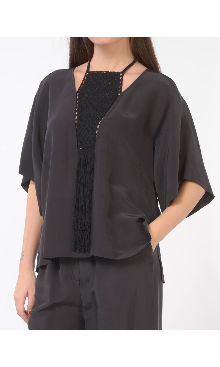 blusa da donna Icona By Kaos a kimono con inserto crochet