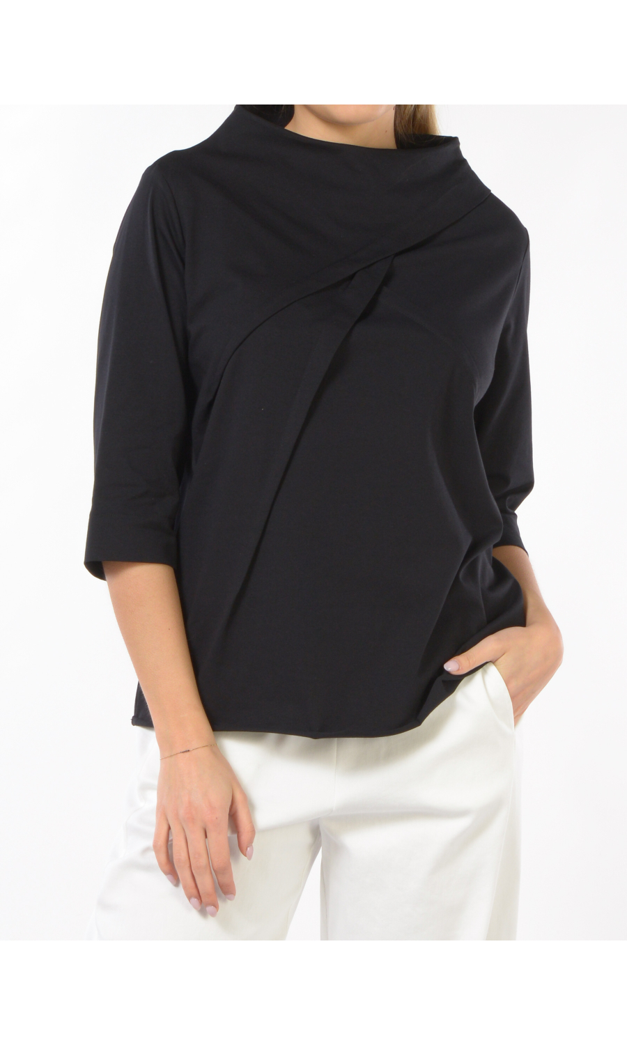 blusa da donna Jurere con collo a cratere e motivo di pieghe