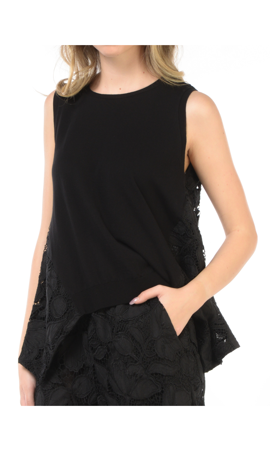 blusa da donna Meimeij senza maniche con inserti in pizzo
