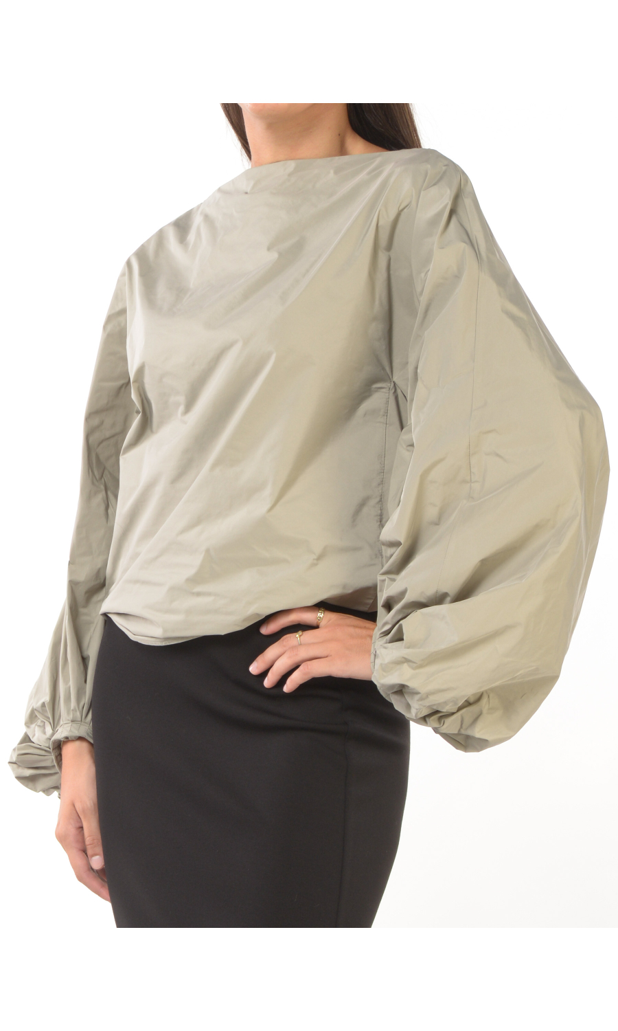 blusa da donna Meimeij effetto nylon con maniche a palloncino