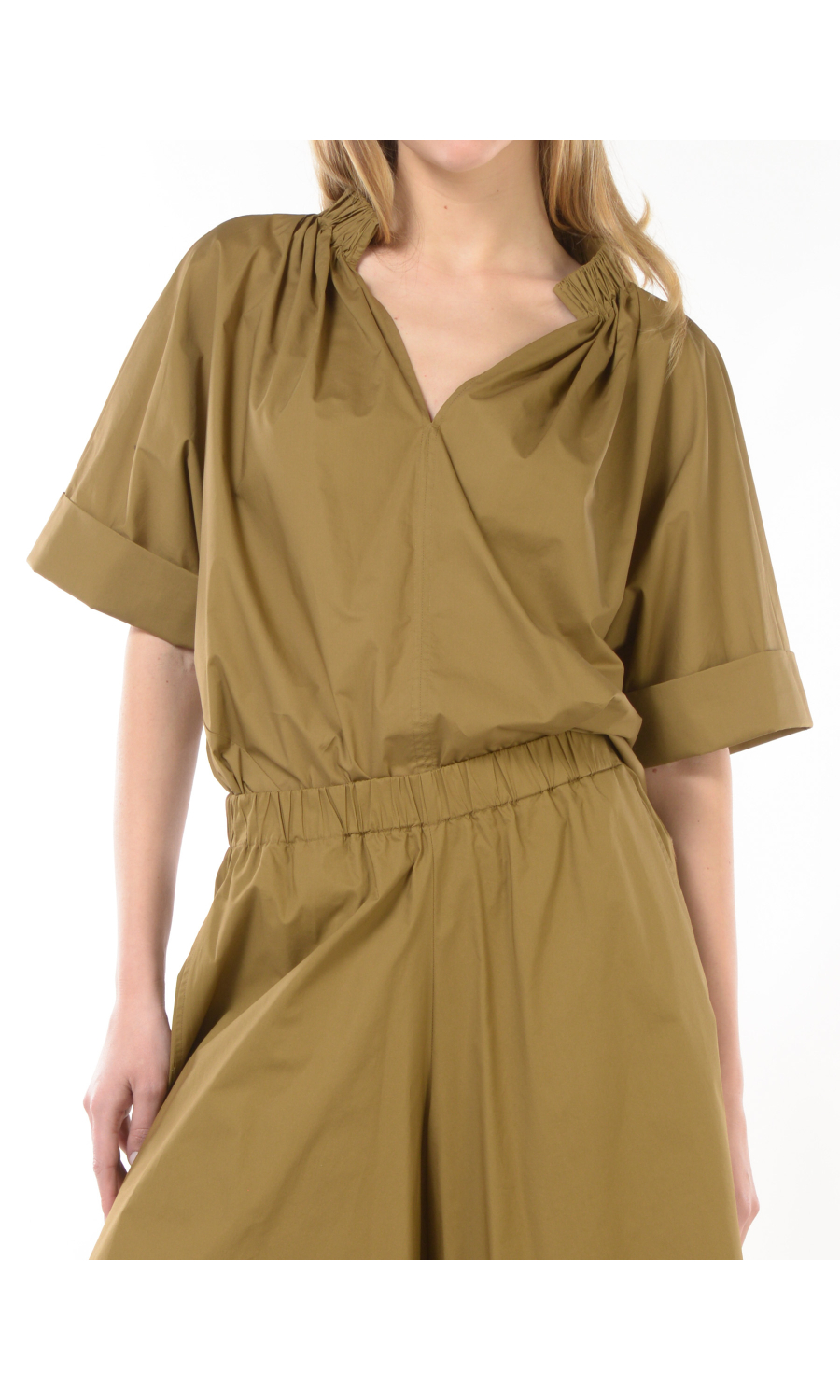 blusa da donna Meimeij a trapezio con elastico su collo