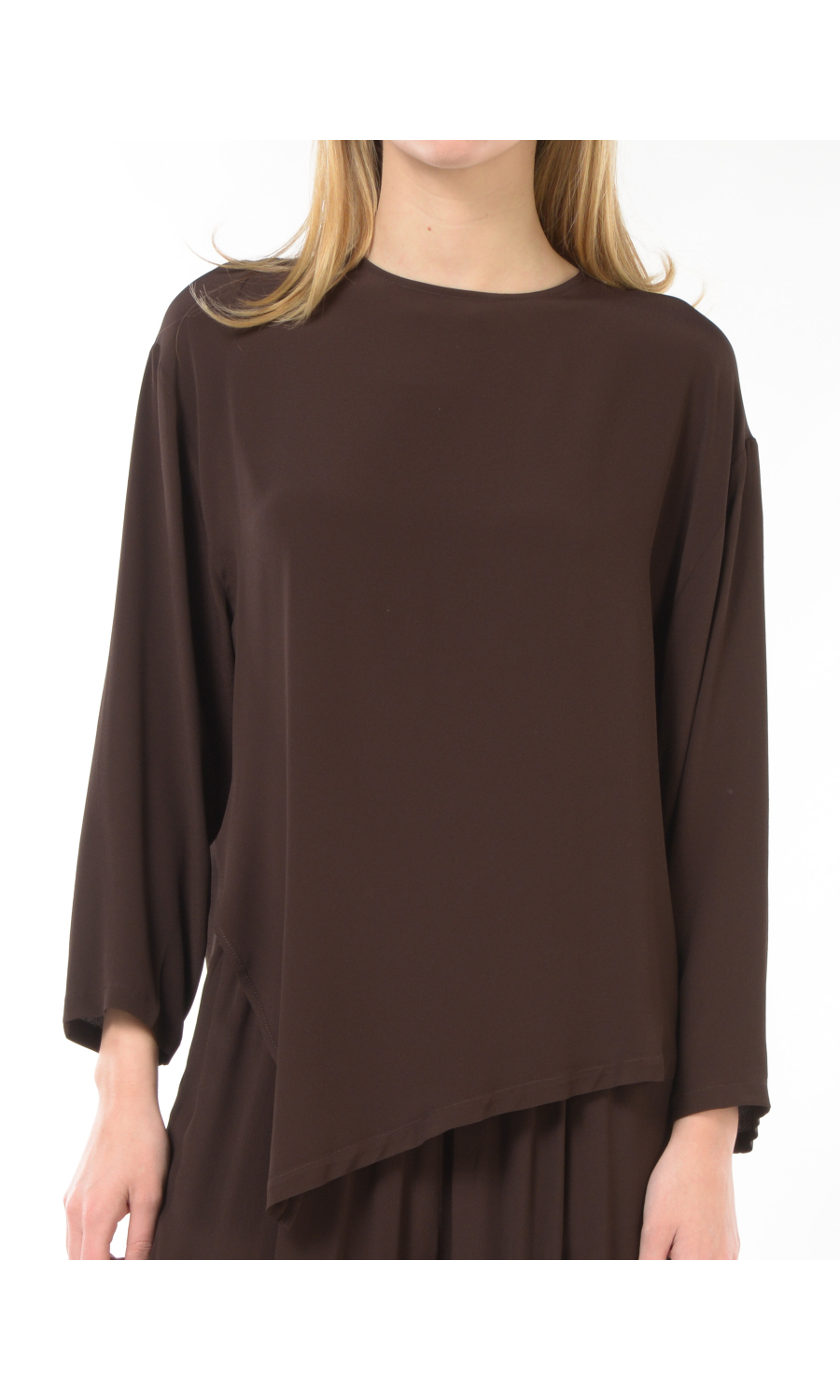 blusa da donna Meimeij in misto seta con fondo asimmetrico