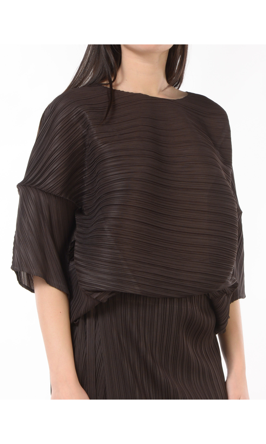 blusa da donna Meimeij asimmetrica con effetto plissettato