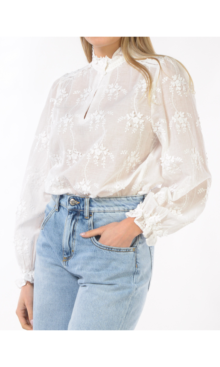 blusa da donna Oui con ricami e applicazione 3d floreali