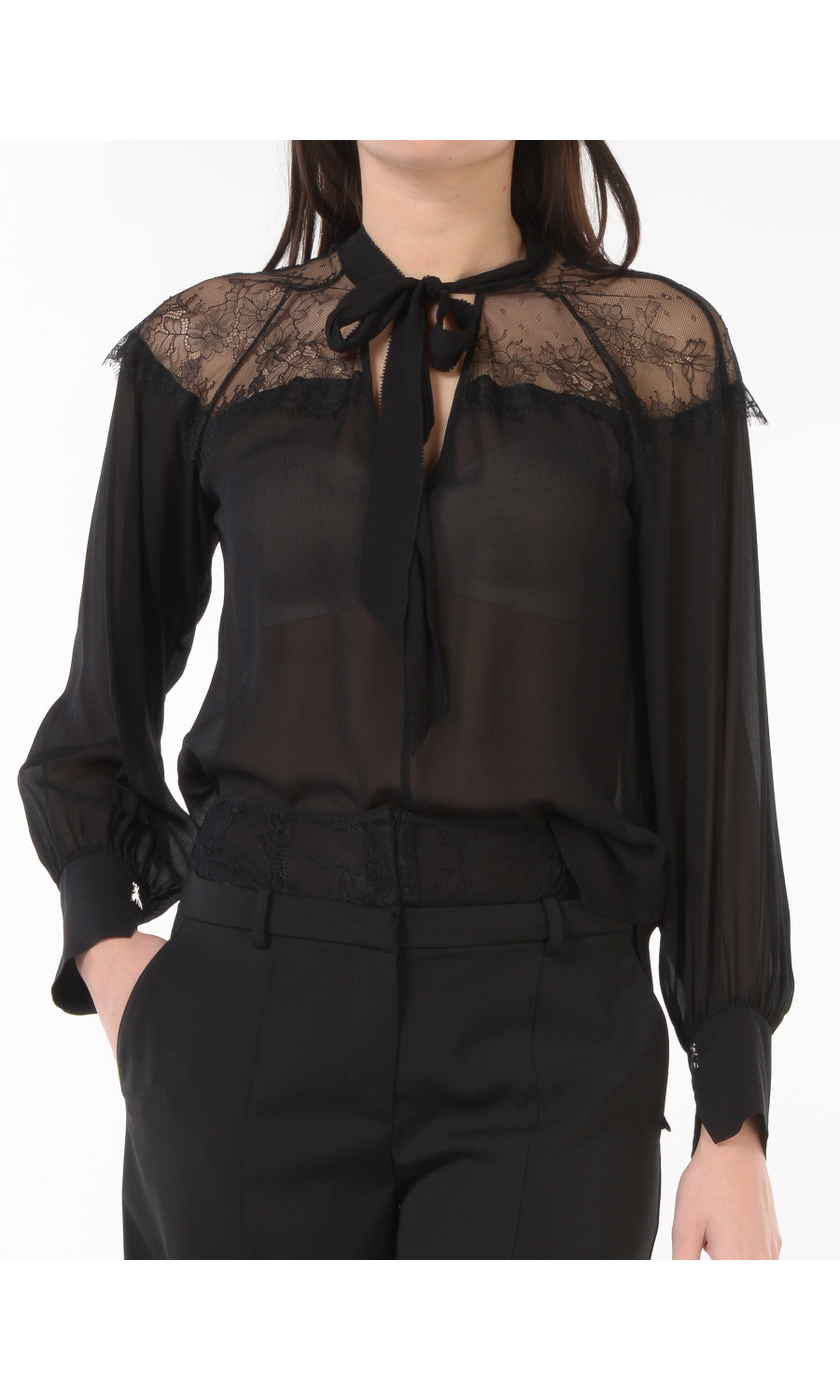 blusa da donna Patrizia Pepe con fiocco e inserto in pizzo