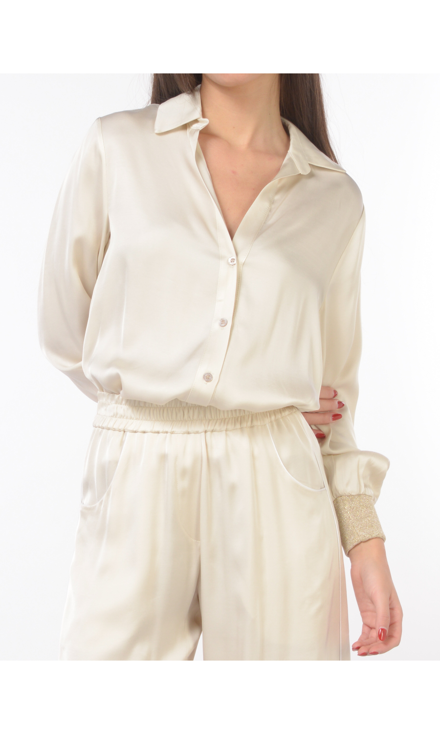 camicia da donna Akep effetto raso con polsini in maglia