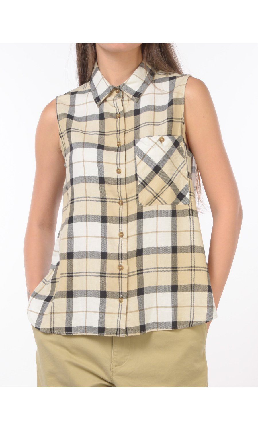 camicia da donna Barbour senza maniche a fantasia tartan