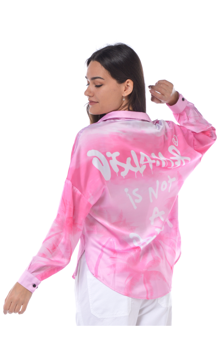 camicia da donna Disclaimer in raso con loghi