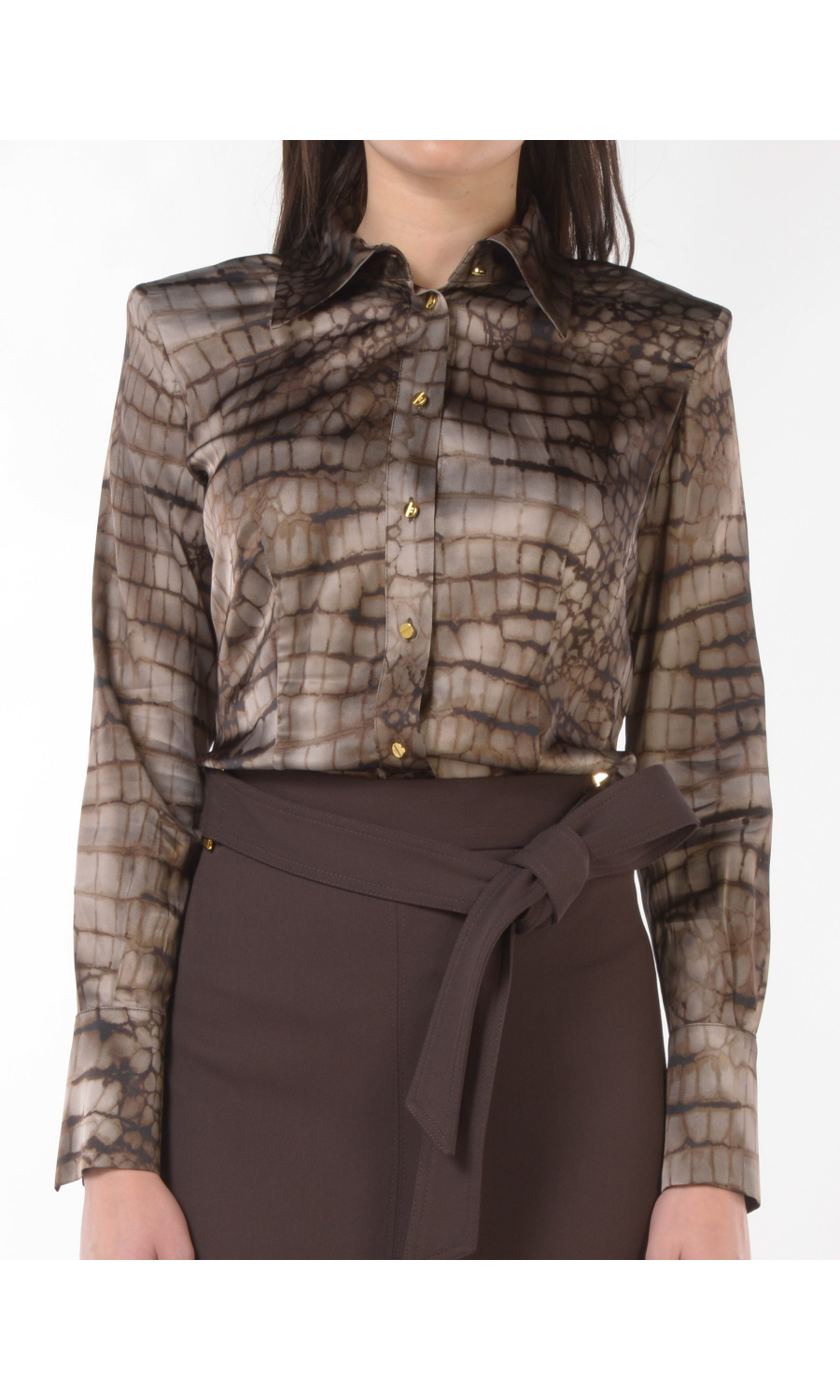 camicia da donna Elisabetta Franchi effetto raso a stampa alligatore