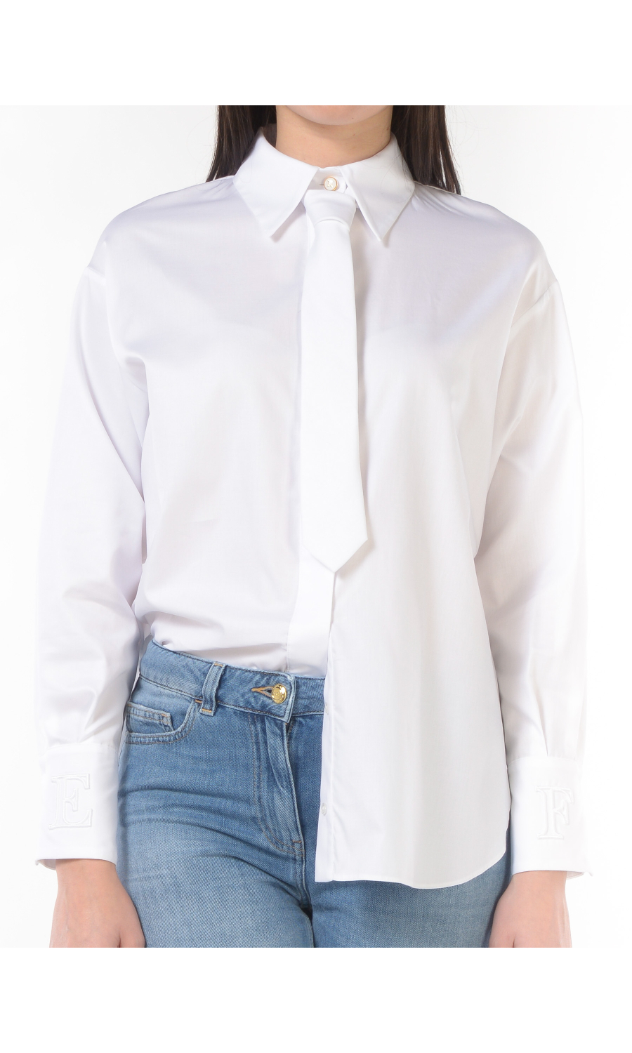 camicia da donna Elisabetta Franchi con cravatta e loghi su polsi