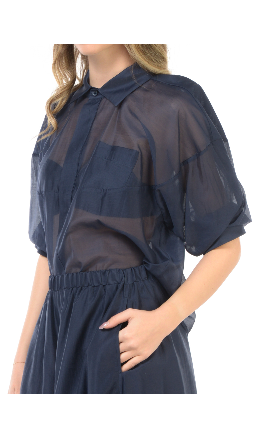camicia da donna Meimeij boxy con manica a palloncino