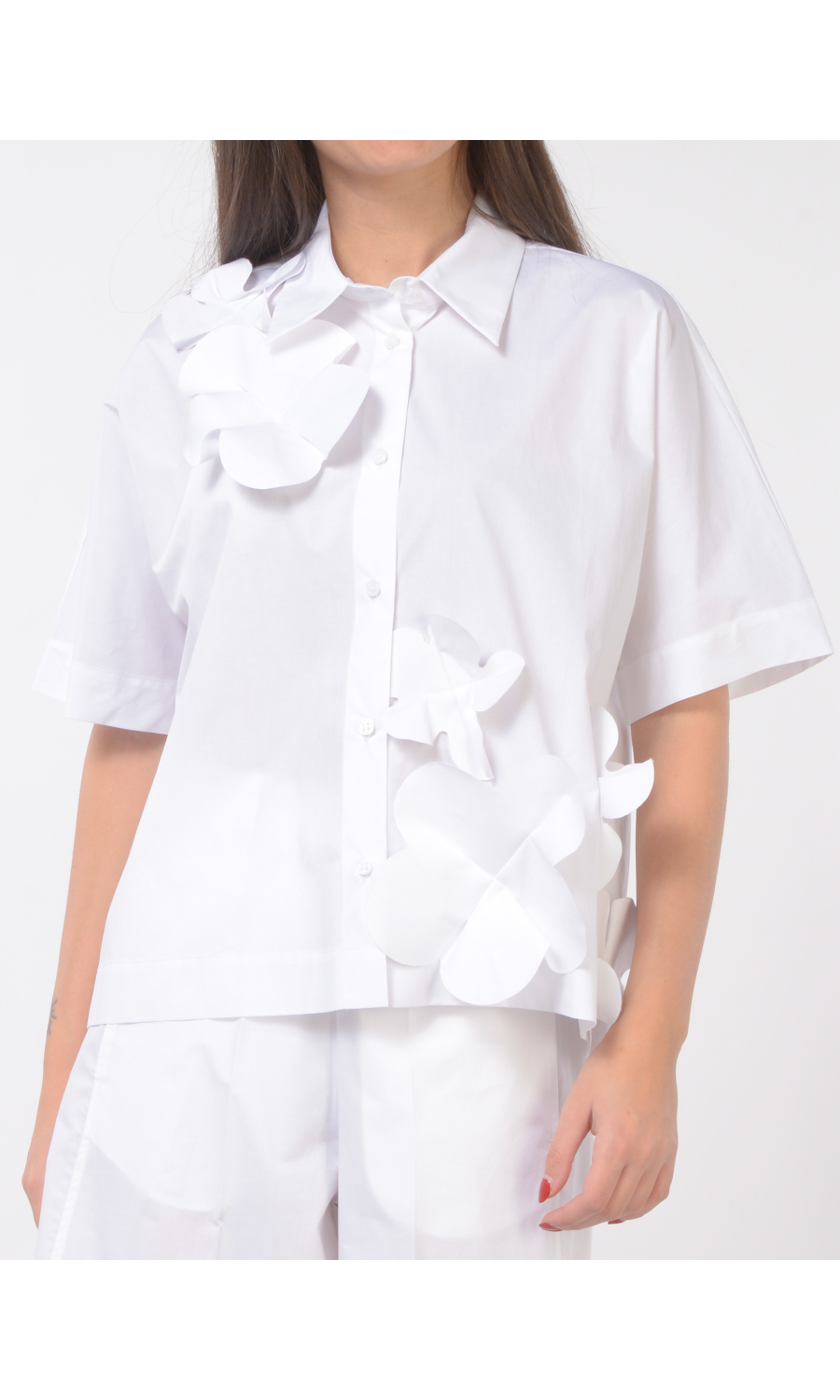 camicia da donna Meimeij a manica corta con fiori 3D