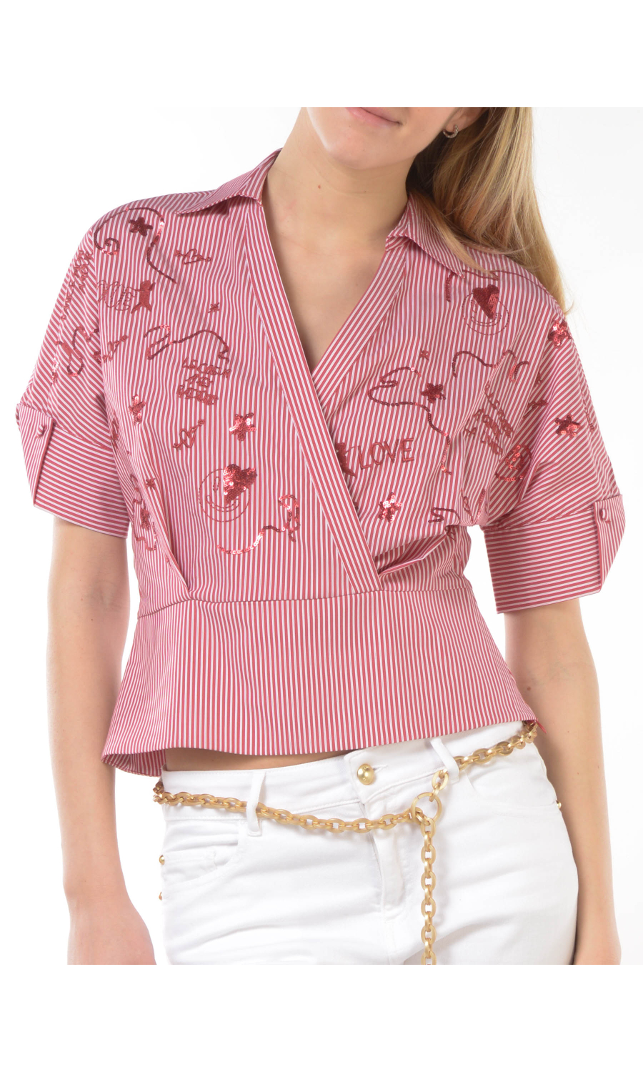 camicia da donna Nenette a righe con ricami
