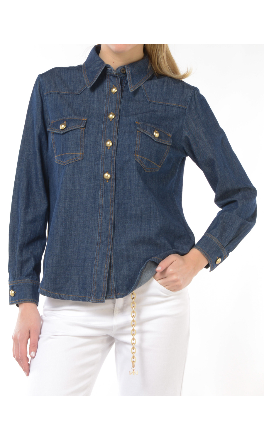 camicia da donna Nenette in denim con tasche
