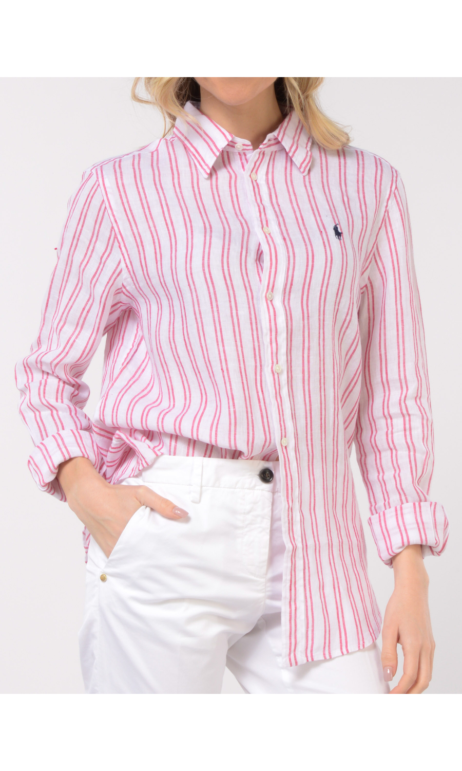 camicia da donna Ralph Lauren in lino a righe