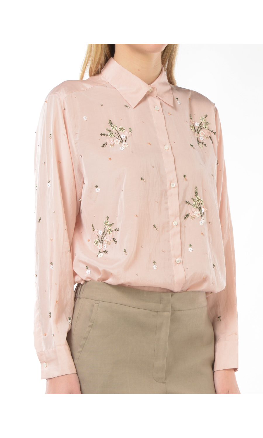 camicia da donna Seventy in misto viscosa con ricami floreali
