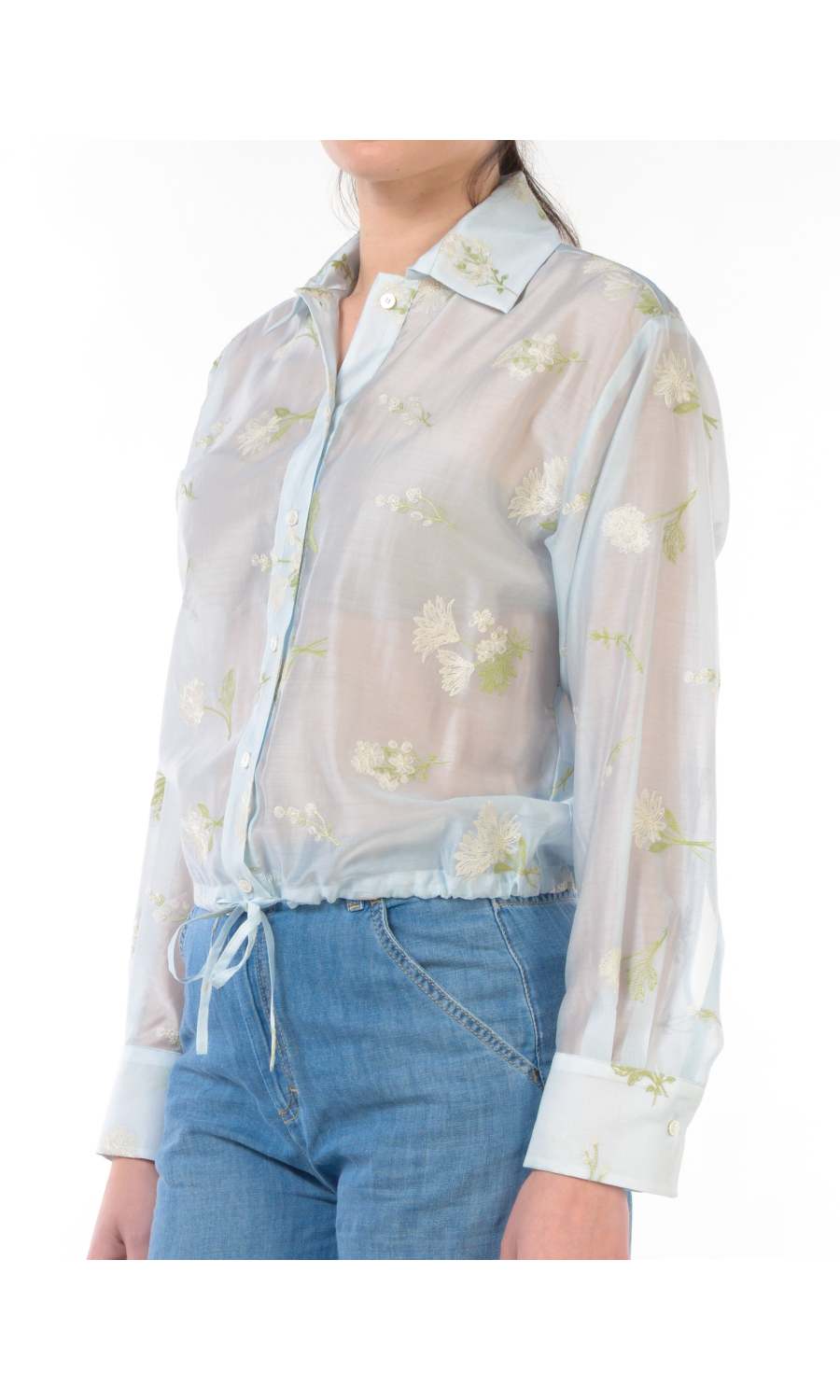 camicia da donna Seventy con fiori ricamati e coulisse