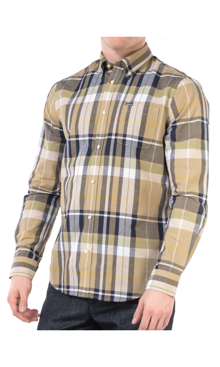 camicia da uomo Barbour a quadri in cotone e lino