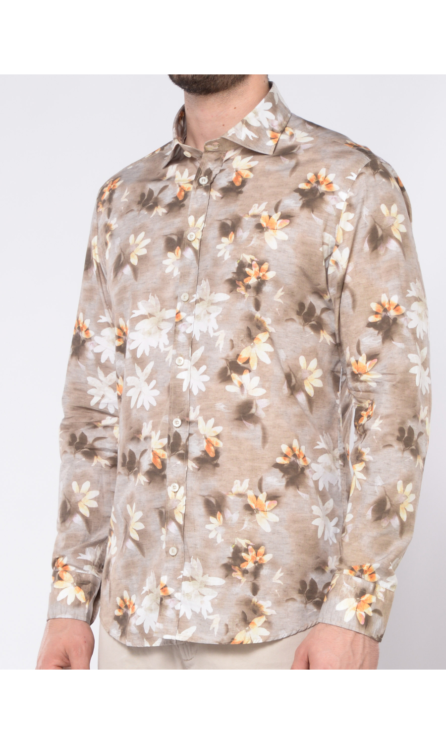 camicia da uomo Bastoncino a fiori con collo francese