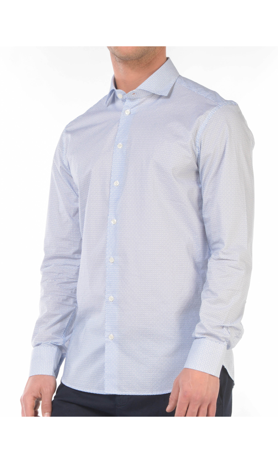 camicia da uomo Bastoncino fantasia geometrica collo francese
