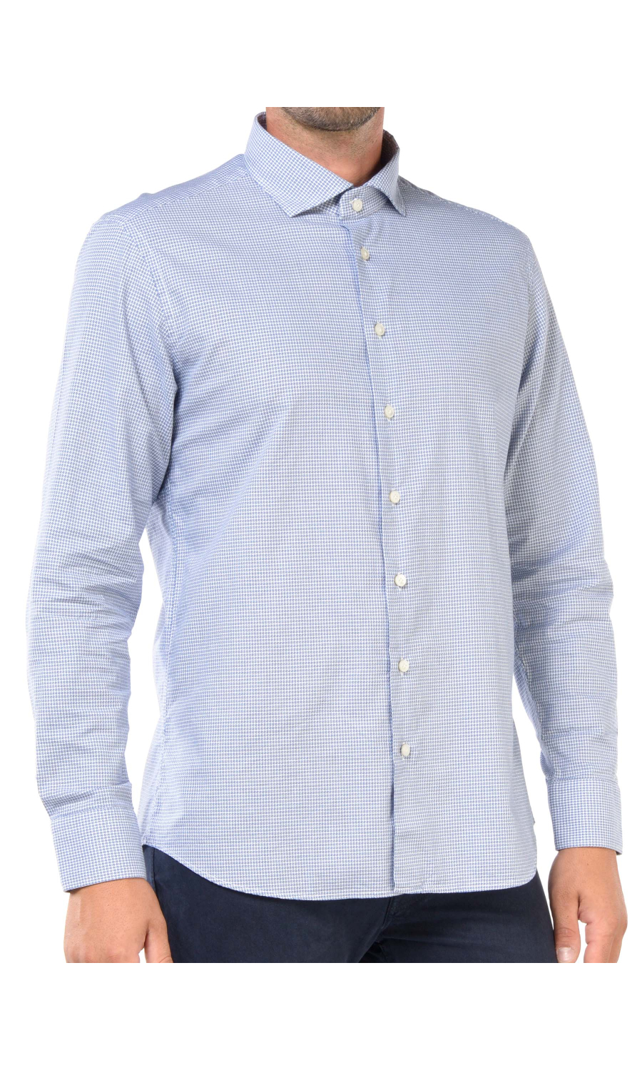 camicia da uomo Bastoncino micro fantasia collo francese