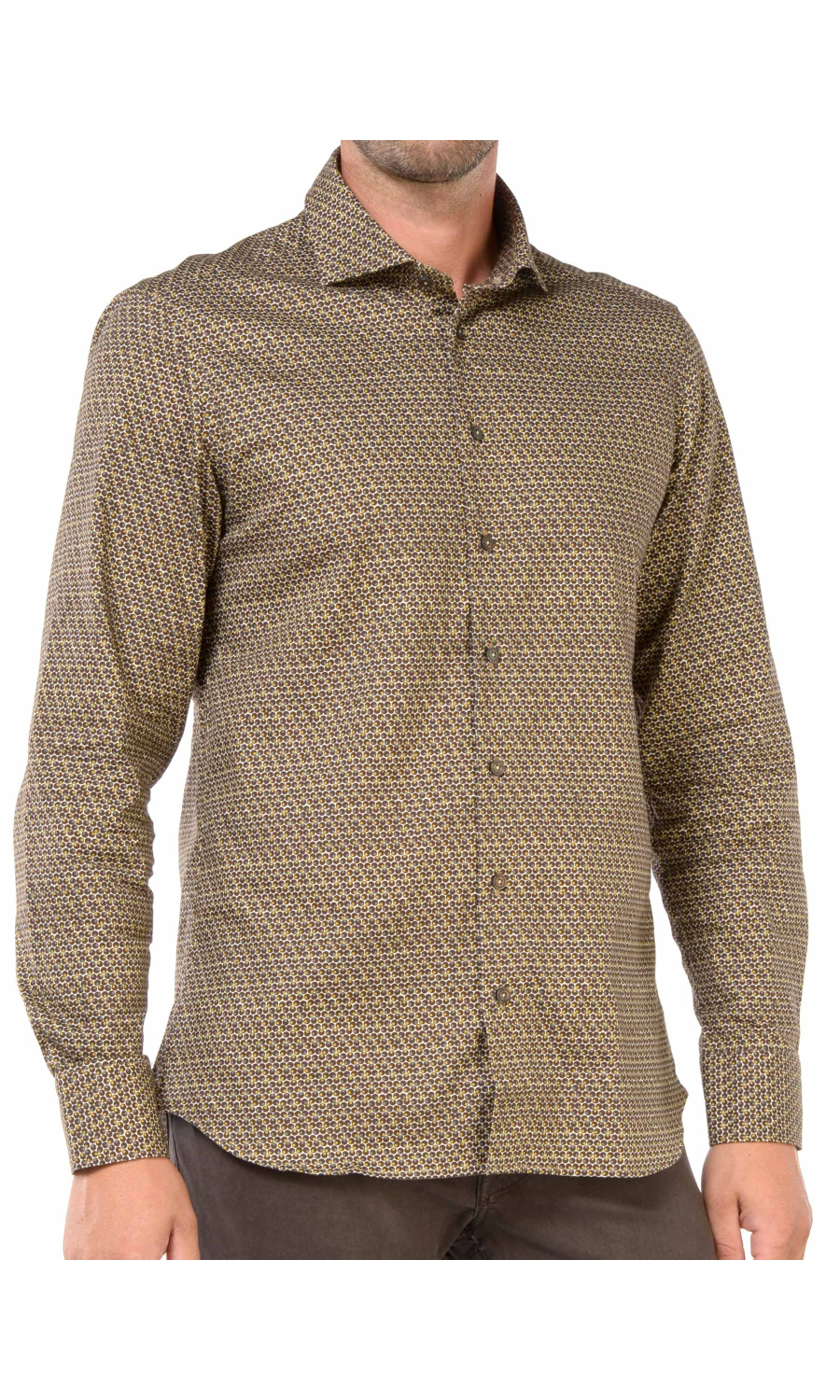 camicia da uomo Bastoncino fantasia geometrica collo francese