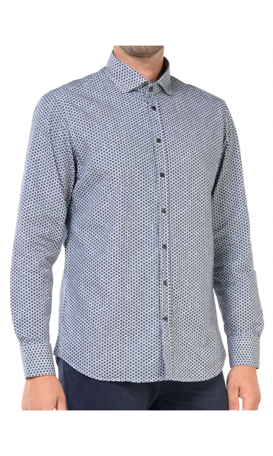 camicia da uomo Bastoncino fantasia geometrica collo francese