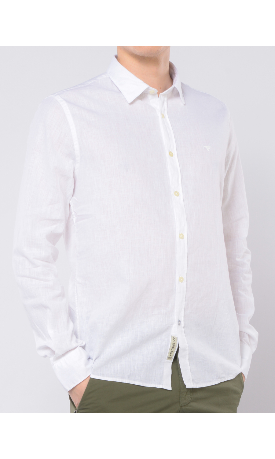 camicia da uomo Fred Mello in cotone e lino con logo