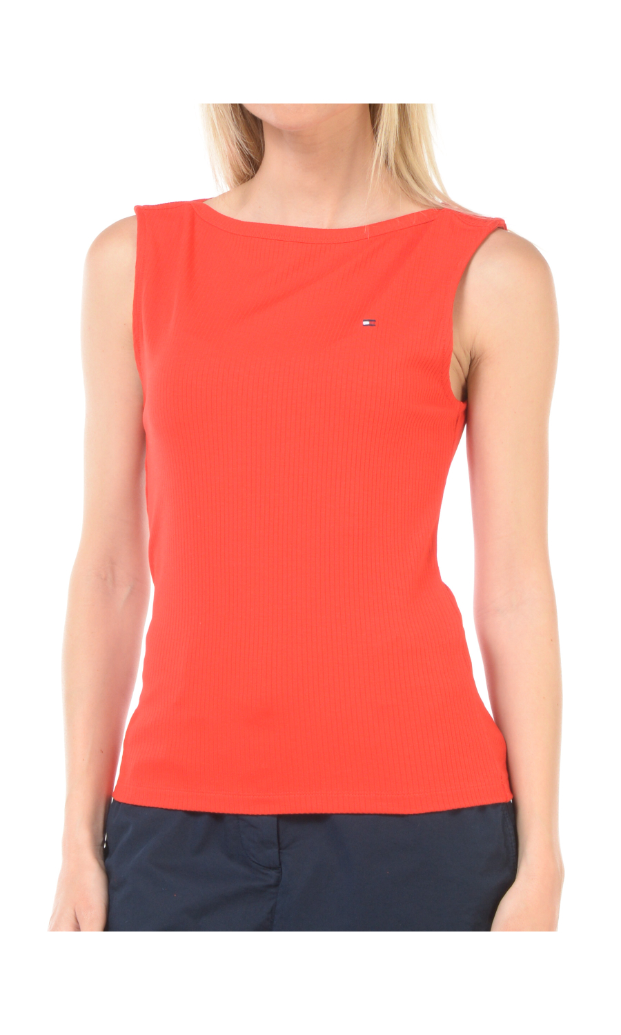 canotta da donna Tommy Hilfiger a costine con logo
