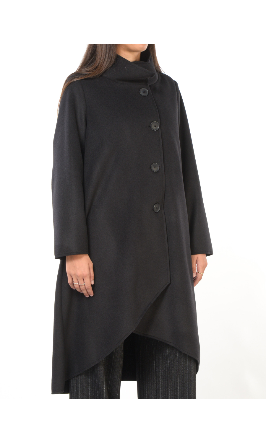 cappotto da donna Jurere in misto lana con fondo asimmetrico