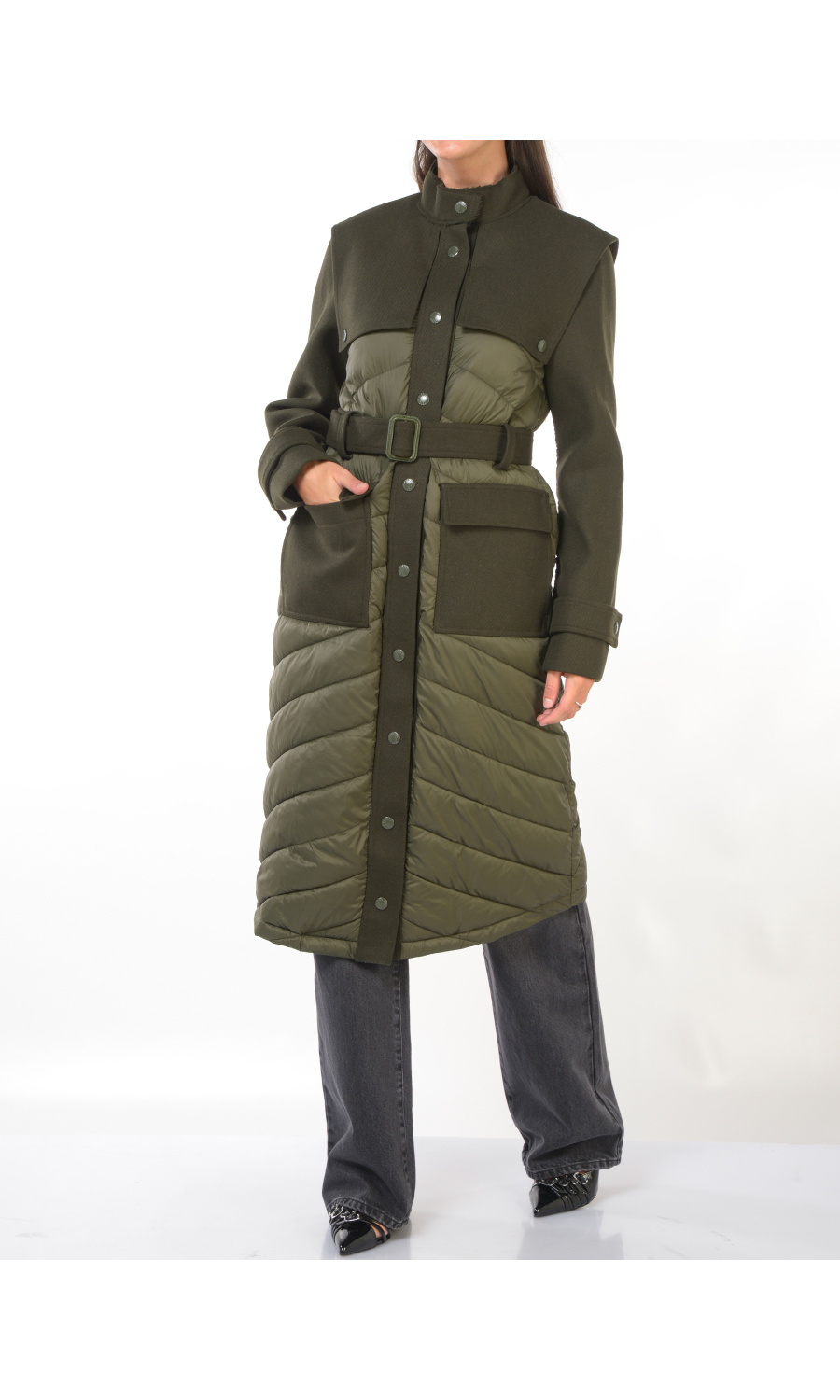 cappotto da donna Patrizia Pepe trapuntato con dettagli in lana