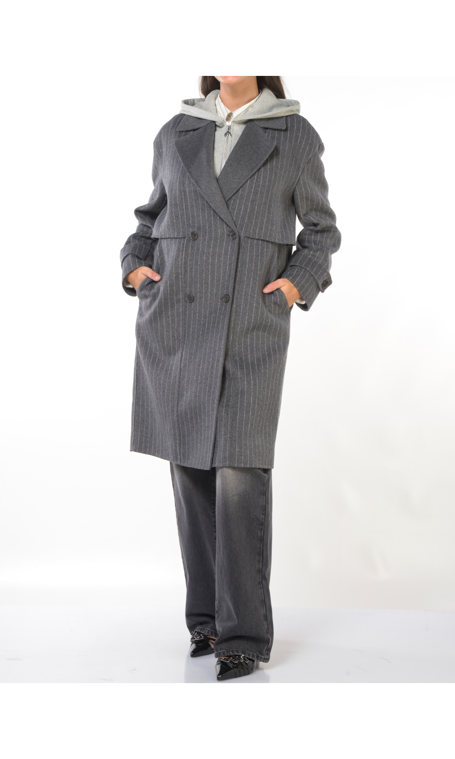 cappotto da donna Patrizia Pepe gessato con gilet removibile