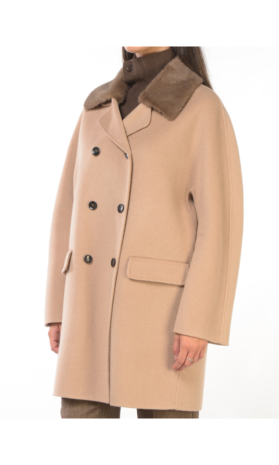cappotto da donna Seventy in lana e cachemire con collo in ecopelliccia