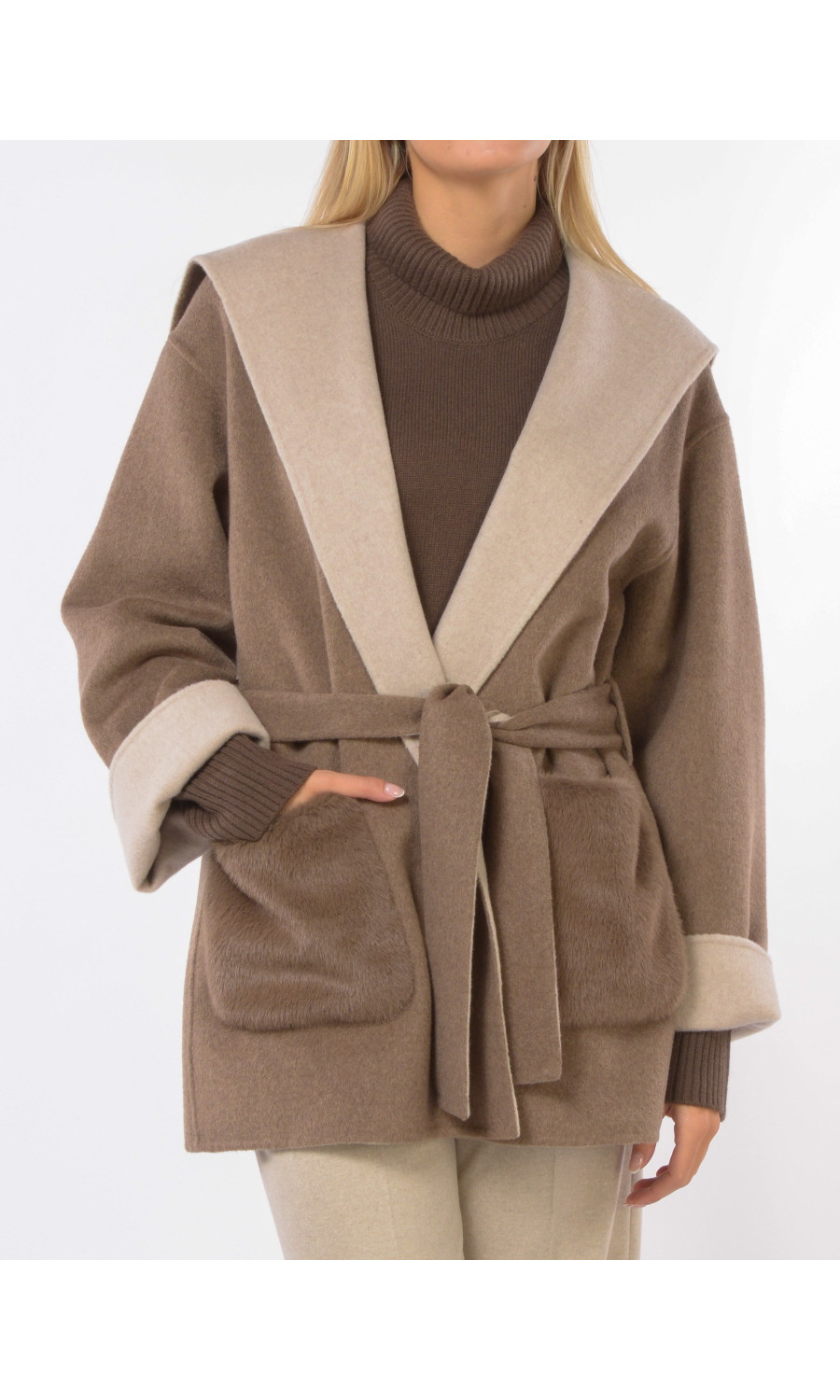 cappotto da donna Seventy a vestaglia con cappuccio