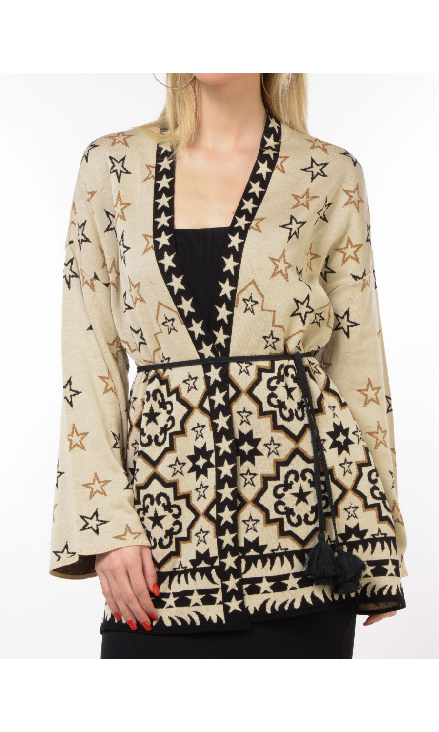 cardigan da donna Akep a stelle con cintura