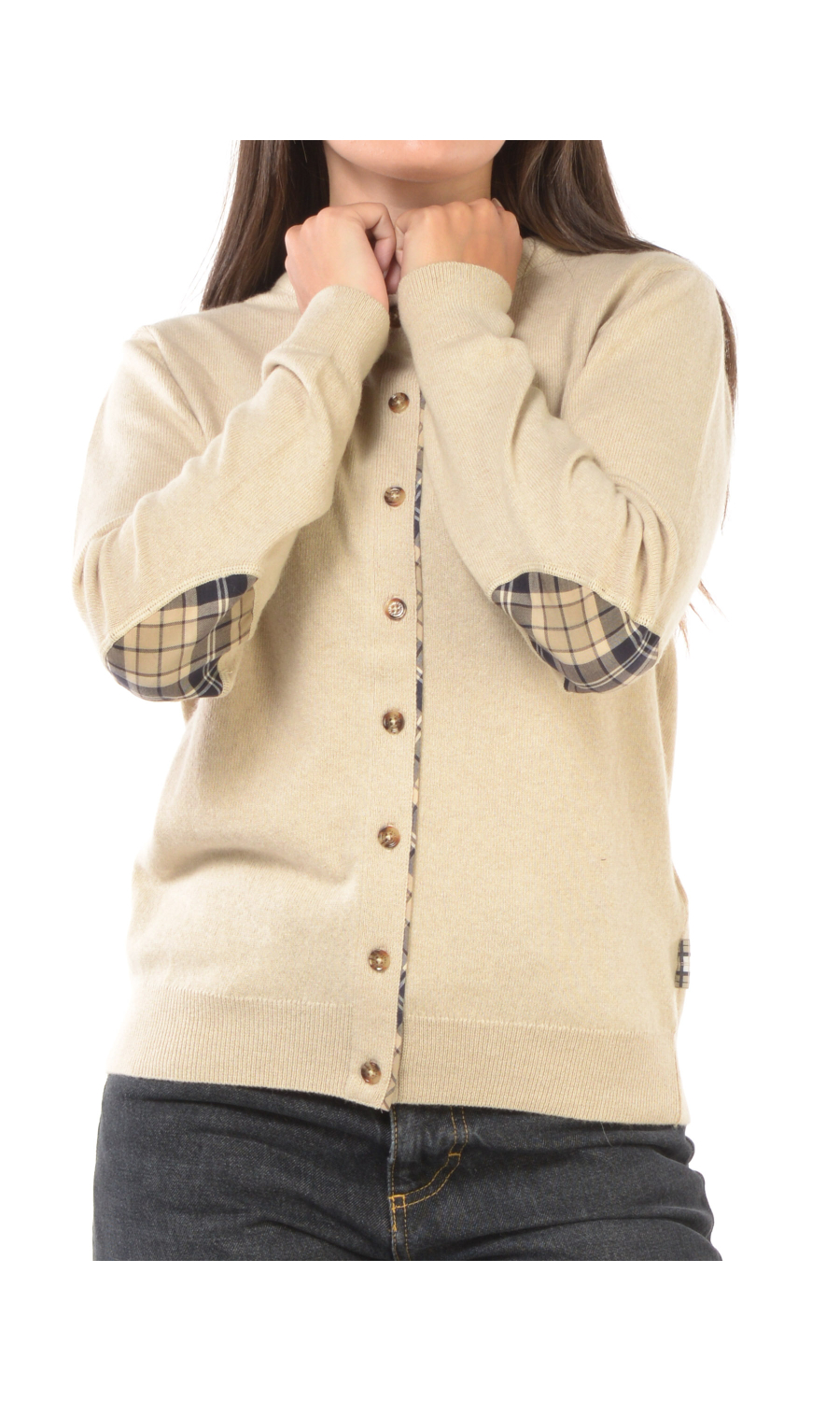 cardigan da donna Barbour in misto lana con toppe