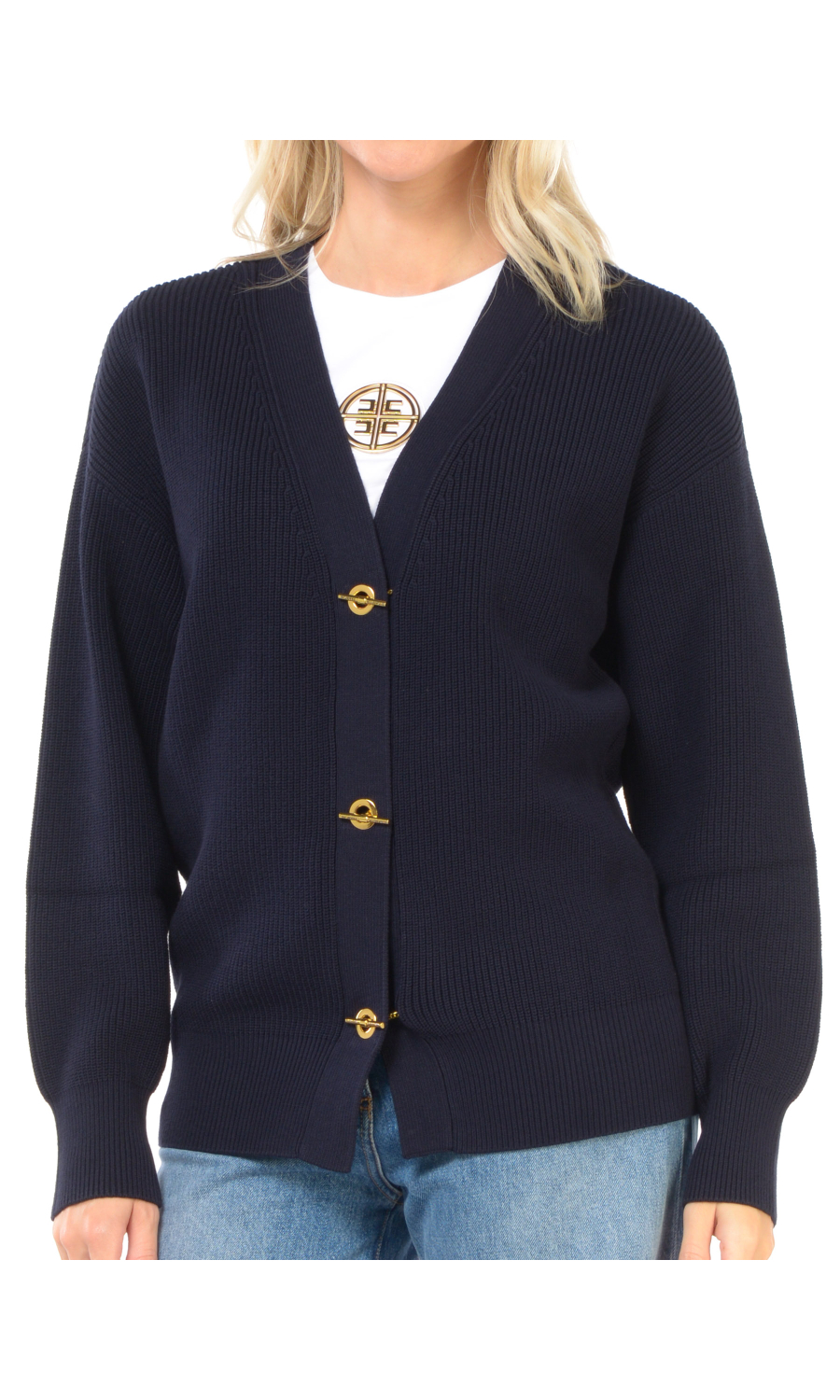 cardigan da donna Elisabetta Franchi con scollo a V e bottoni gioiello